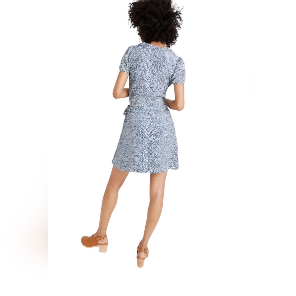 Madewell Silk Blue Floral Ruffle-Edge Wrap Dress in Bitsy Floral size XS EUC - Picture 6 of 7